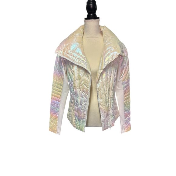 Blanc Noir Womens Iridescent Action Panel Puffer Jacket Oyster Color Size S - Picture 6 of 15